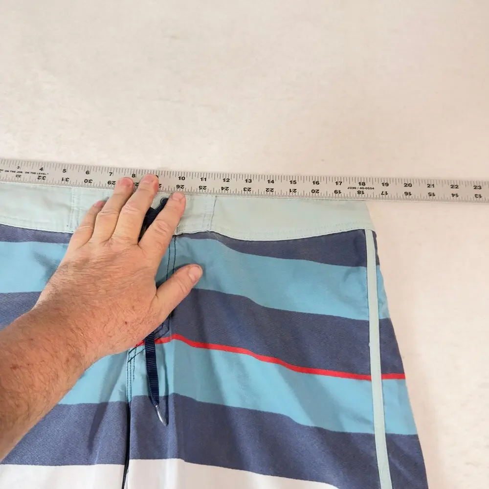 Quiksilver W34 Board Shorts Blue Stripe Swim Trunk Recycled Polyester Drawstring
